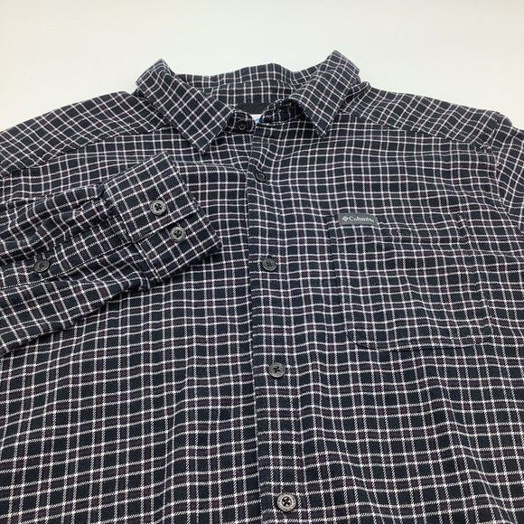 Columbia Mens Long Sleeve Button Up Flannel Shirt Black Size Large - Picture 1 of 5